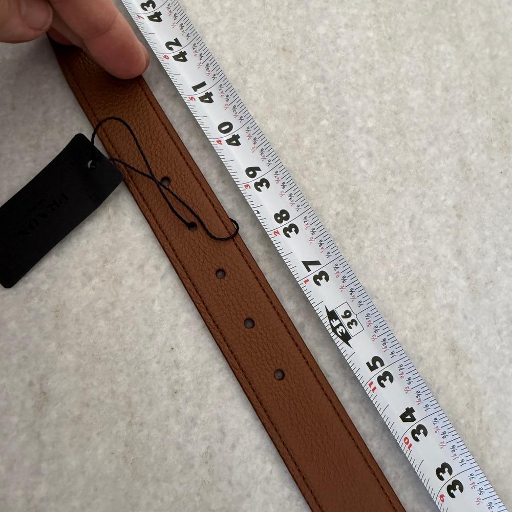 Prada 2CM276 Men's Pebbled Brown Leather Belt silver buckle, 100cm - Picture 5 of 9